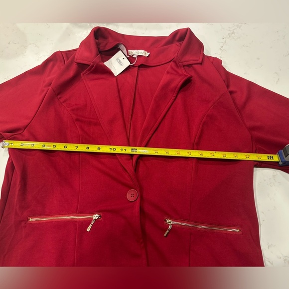 Genhoo Women's Red Long Sleeve Blazer Open Front Cardigan Jacket Work - Picture 7 of 10